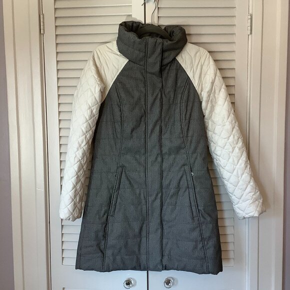 Prana women's Mixer Parka coat small quilted cream grey full zip - Picture 2 of 12